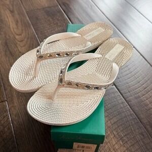 Lauren Lorraine Women's White Embellished Flip Flops‎ Sandals Size 9 /#S2642